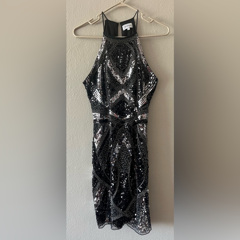 Jolene Black and Silver Sequin Embellished Homecoming Dress